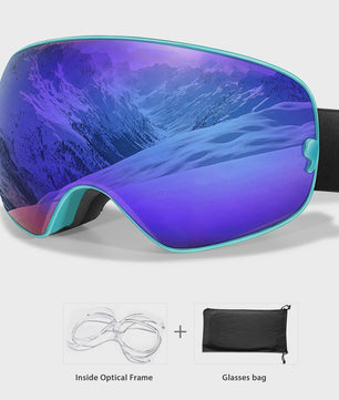 Ski Bril Heren Dames Tieners - UV400 Anti-Condens, Inclusief Optisch Frame & Tas