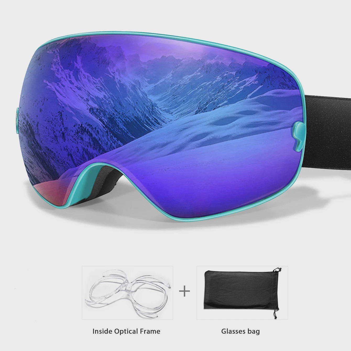 Ski Bril Heren Dames Tieners - UV400 Anti-Condens, Inclusief Optisch Frame & Tas