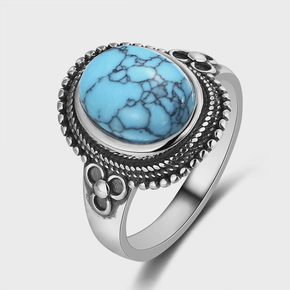 S925 Zilveren Ring met Ovaal Natuurlijke Turkoois - Fijne Sieraden voor Dames en Heren