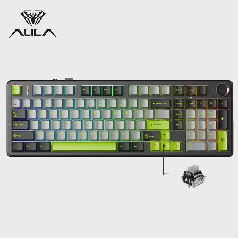 AULA F99PRO Mechanisch Gaming Toetsenbord - 99 toetsen, 3 Modi, Hot-Swappable, Gasket Structuur, Media Knop