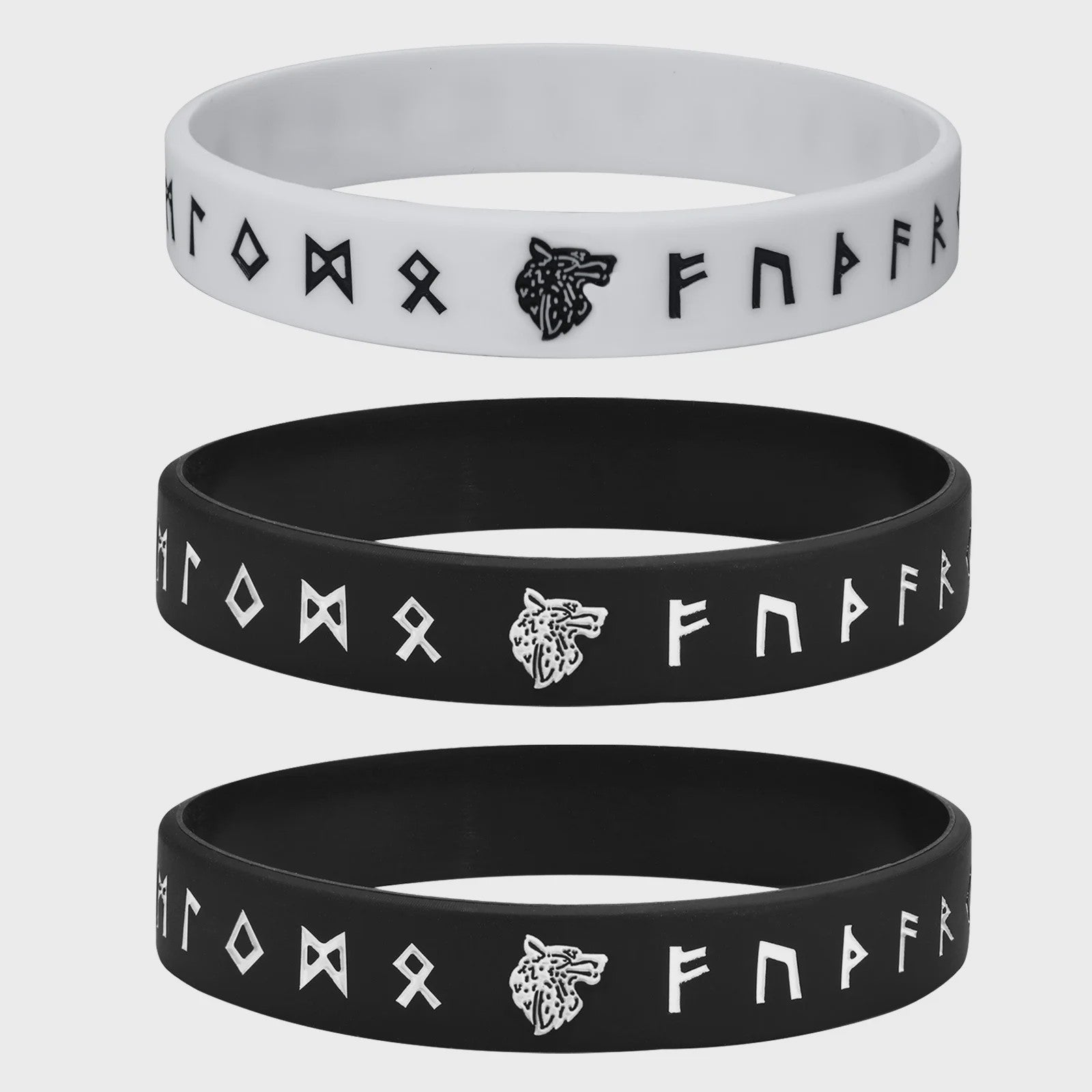 Mprainbow Heren Viking Rune Armband - Wolf Design, Zwart/Wit Siliconen Polsband