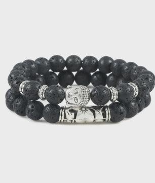 Set van 2 Houten Kralen Armbanden met Buddha & Natuursteen - Meditatie & Spirituele Sieraden