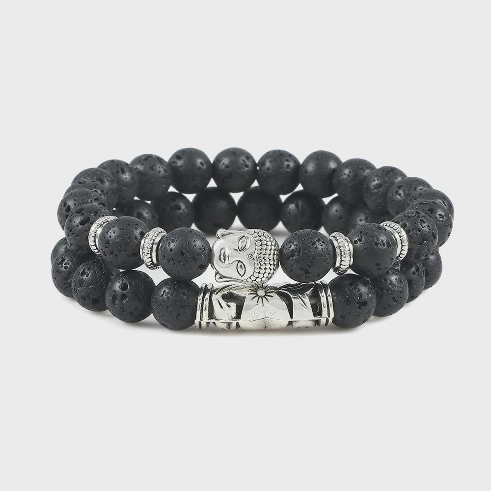 Set van 2 Houten Kralen Armbanden met Buddha & Natuursteen - Meditatie & Spirituele Sieraden