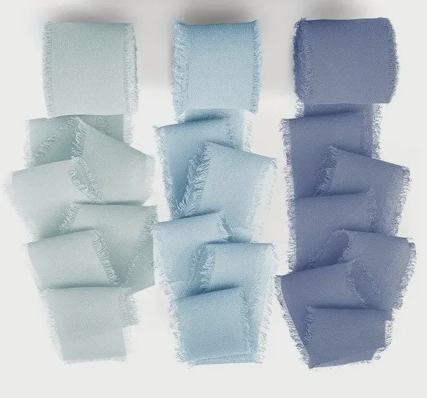 Handgemaakte Satijn Chiffon Lint Set - 3 Rollen van 5m met Rafeleffect voor Bruiloft, Cadeau & DIY Decoratie