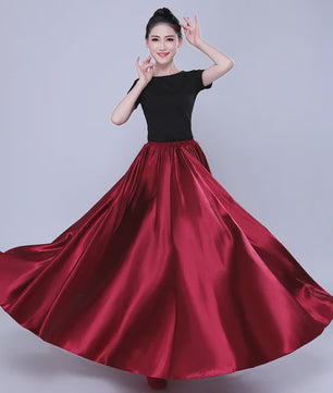 Glanzende Satijnen Lange Dansrok - Swing & Buikdans - 14 Kleuren