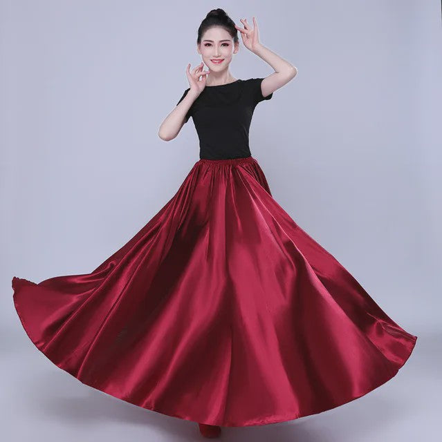 Glanzende Satijnen Lange Dansrok - Swing & Buikdans - 14 Kleuren