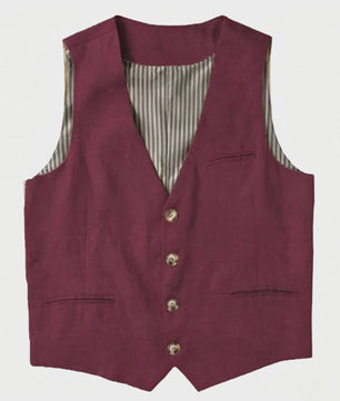 Linnen Heren Gilet - Zomer Waistcoat V-hals Single Breasted Lichtgewicht