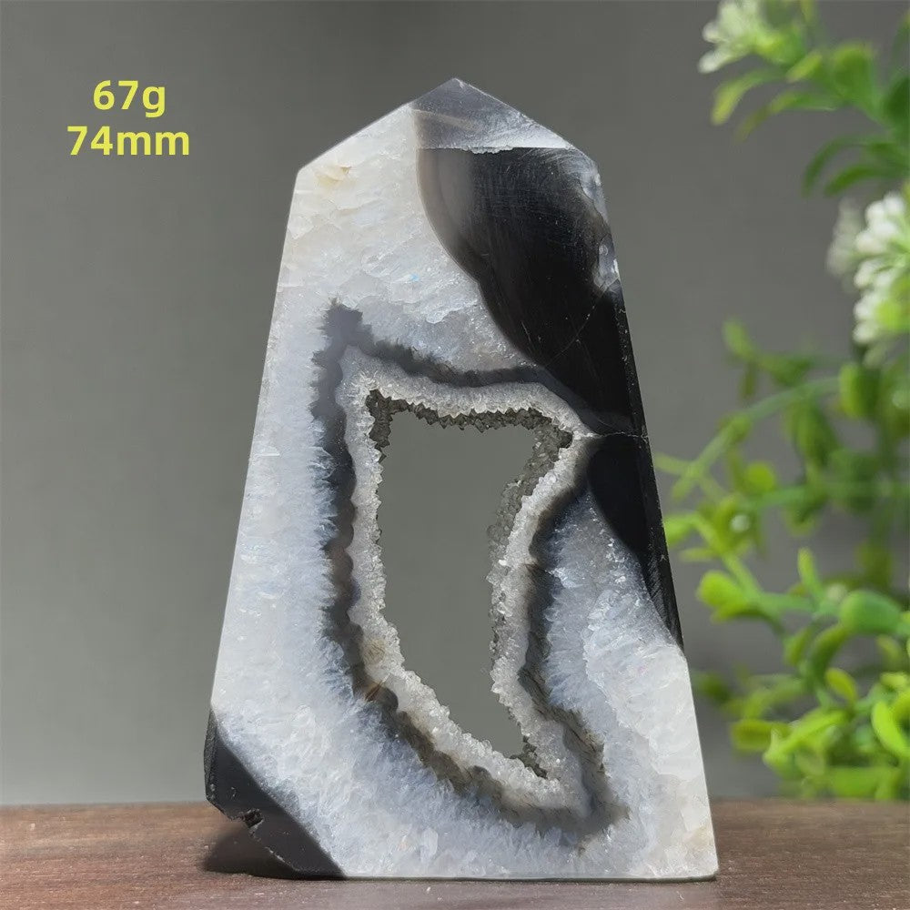 Zwarte Agaat Kristal Geode Obelisk - Natuurlijke Decoratie & Meditatie Steen