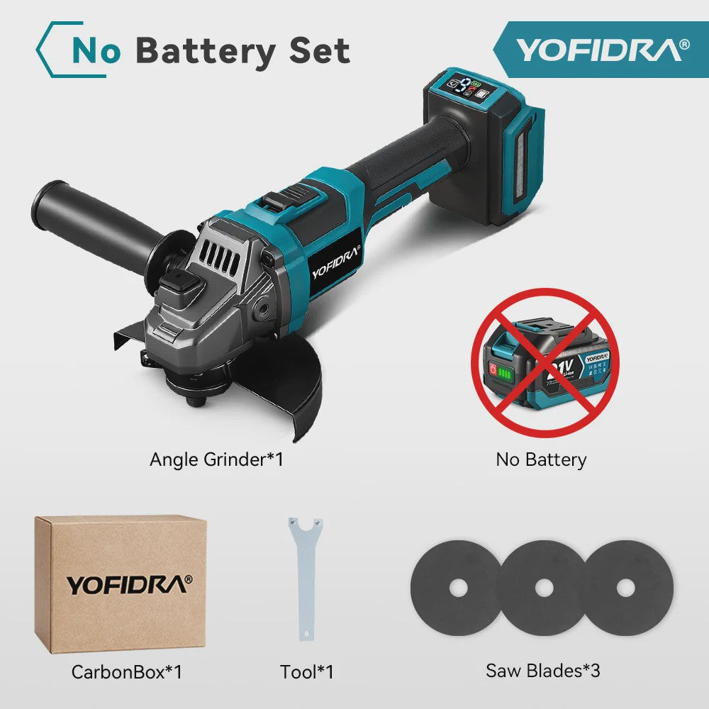YOFIDRA Accu Haakse Slijper 125mm M14 - Borstelloze Motor, 21V Kracht