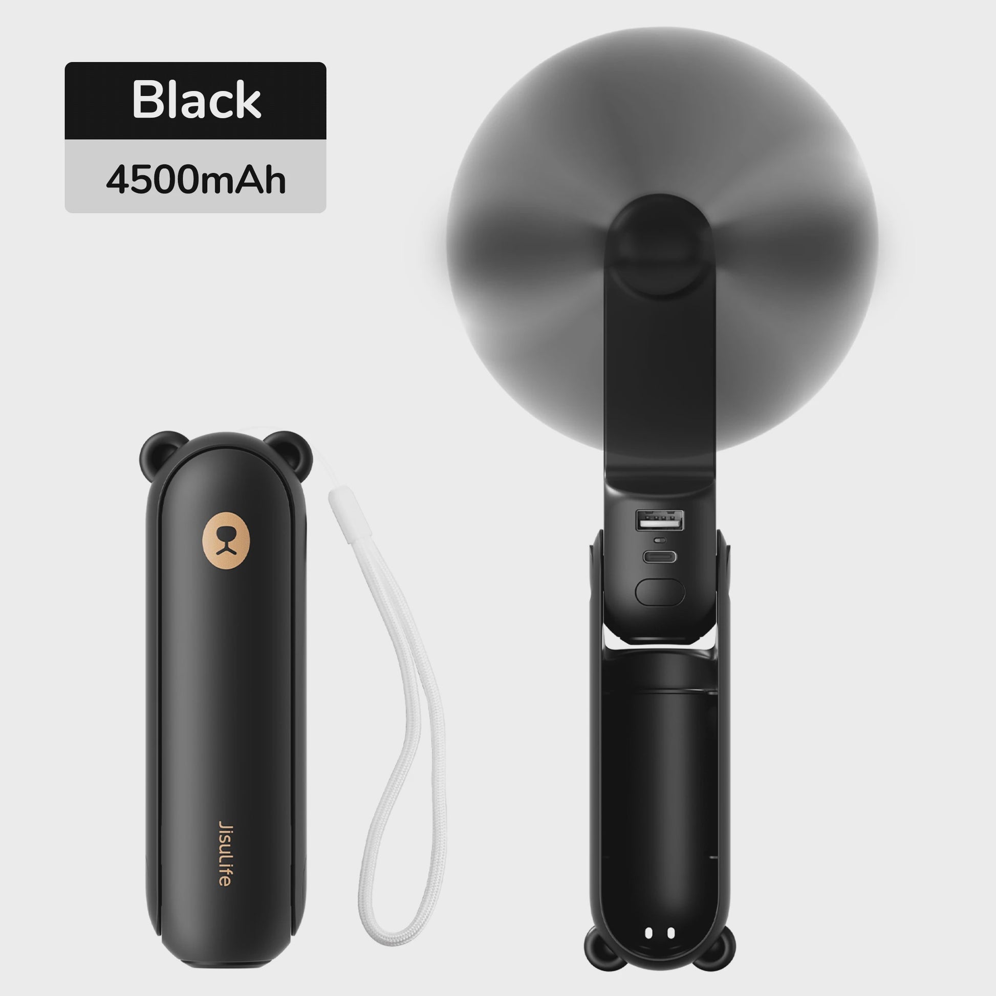 JISULIFE Draagbare Mini Ventilator: 3-in-1 USB Oplaadbaar met Powerbank & Zaklamp (4500mAh)