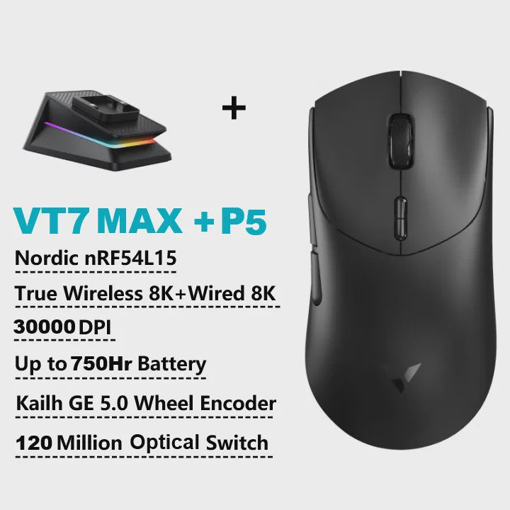 Rapoo VT7 MAX Draadloze Gaming Muis: 8K Polling Rate, Ultralicht & 750u Batterij