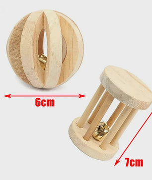 Natuurlijk Houten Speelgoed Set voor Knaagdieren, Konijnen & Hamsters - Kauwspeelgoed met Bel & Bal
