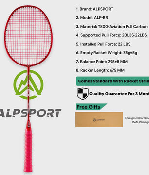 ALPSPORT RR Carbon Fiber Badminton Racket Set (2 stuks) - Offensief, 26LBS, Inclusief Tas & Shuttlecock - Ideaal voor Tieners