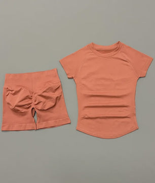 Seamless Sportset Dames: Yoga Top met Korte Mouw & Fitness Shorts