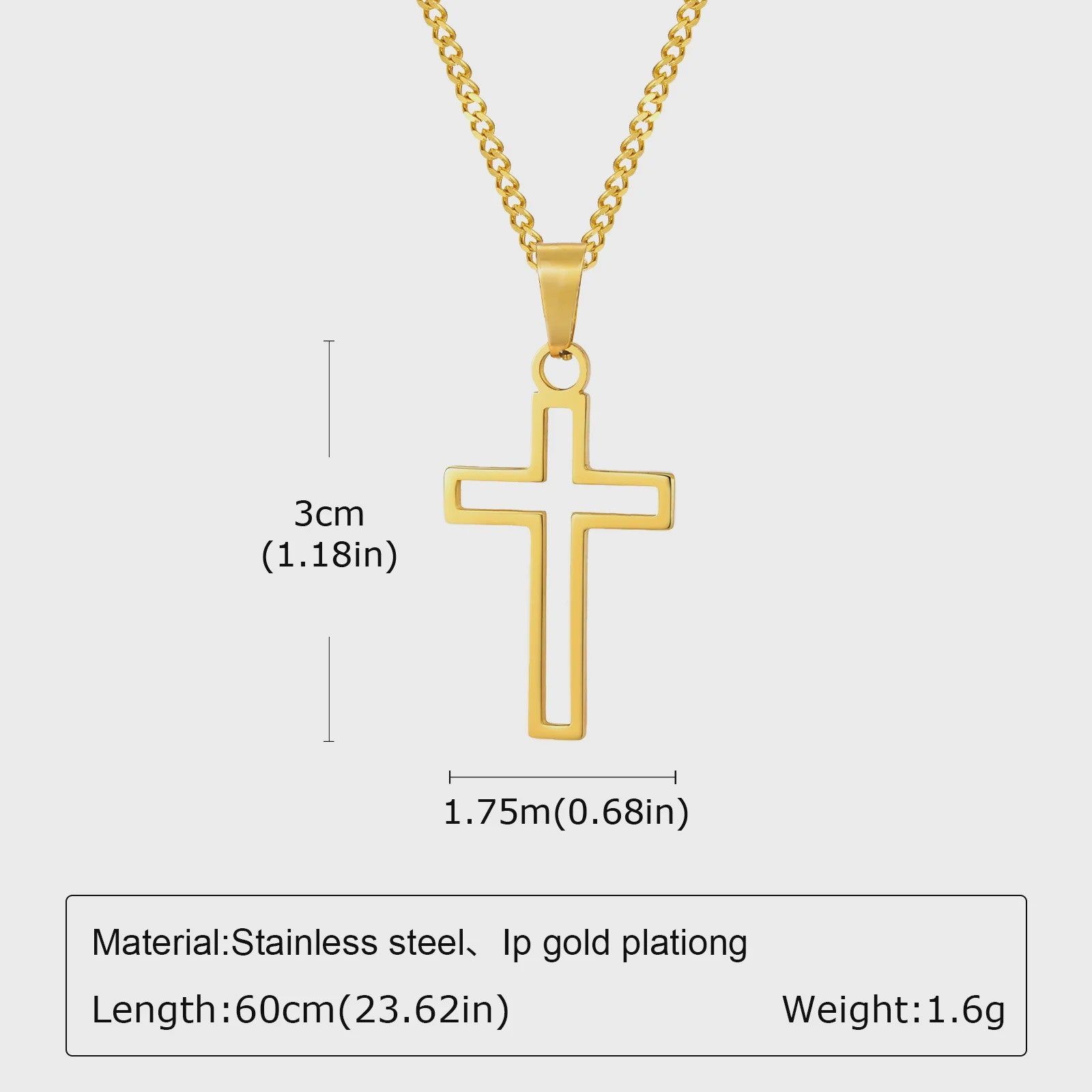 Stijlvolle Gouden Heren Ketting met Kruis Hanger - Roestvrij Staal, Vintage Mode Sieraden