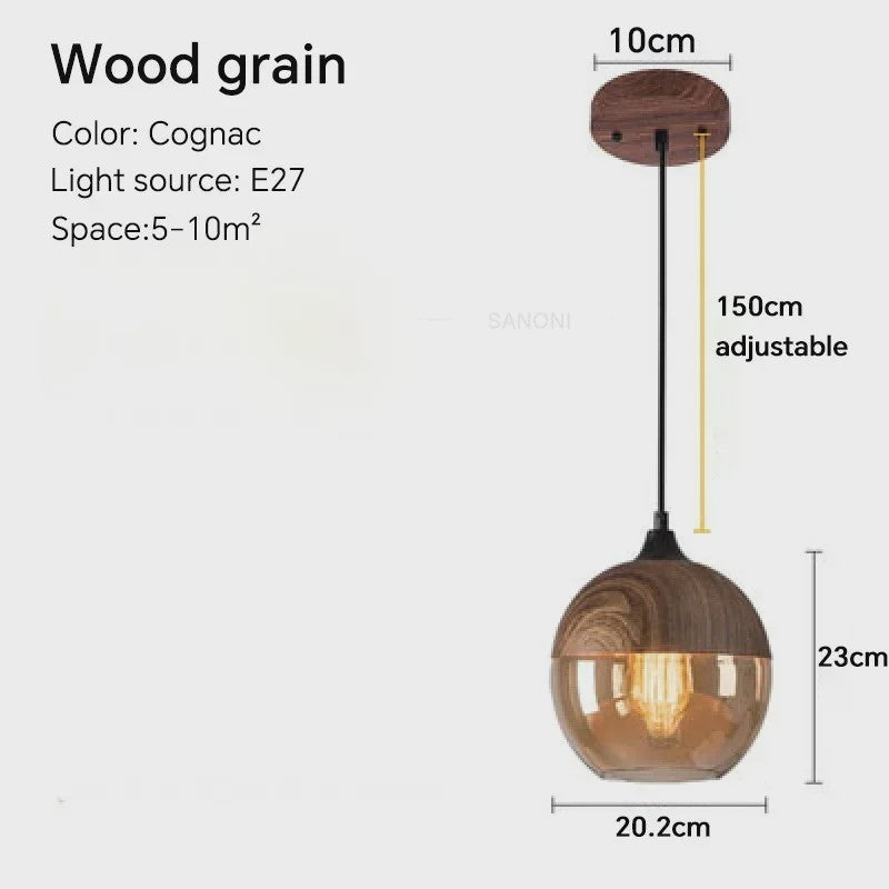 Scandinavische Houten LED Glas Hanglamp - Modern Design voor Woonkamer, Slaapkamer & Eetkamer