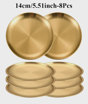 8-delige RVS Serveerschalen Set - Ronde Metalen Borden voor Diner, BBQ & Camping
