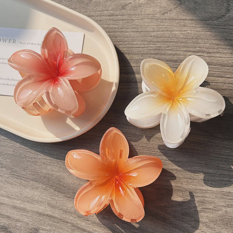3x Grote Boho Bloemen Haarclips Acryl - Gradient Kleuren & Hawaii Stijl Haaraccessoires voor Dames