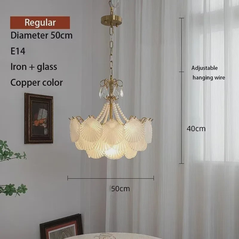 Moderne Koperen Plafondlamp met Schelp Glas en LED - Stijlvolle Hanglamp voor Woonkamer, Eetkamer & Slaapkamer