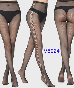 Dames Visnet Panty's met Jacquard Weefsel - Gothic Kant & Spider Net Stijl