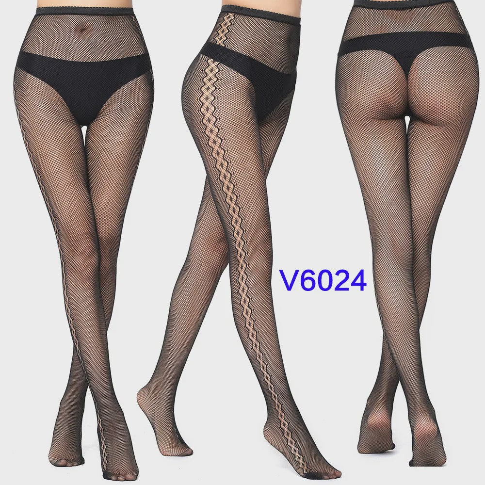 Dames Visnet Panty's met Jacquard Weefsel - Gothic Kant & Spider Net Stijl