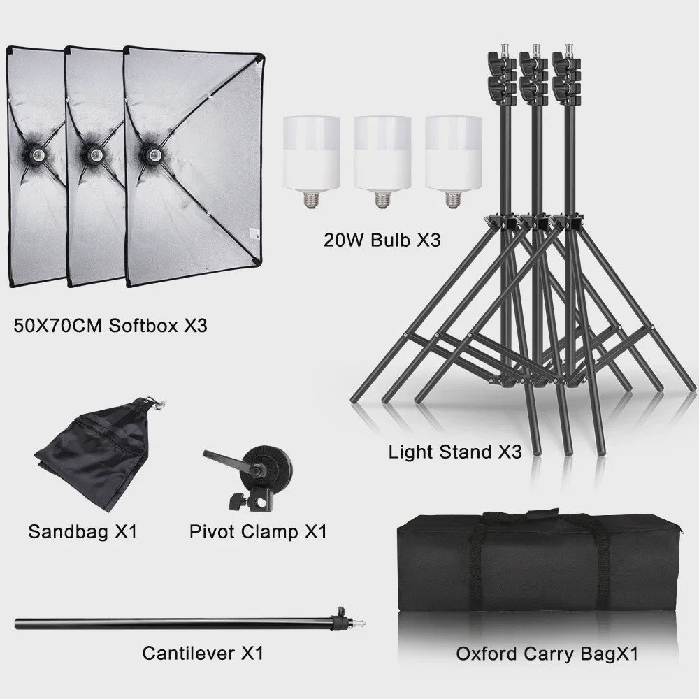 Professionele Softbox Verlichtingskit 50x70CM met E27 Fotografie Lampen