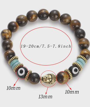 Handgemaakte Buddha & Evil Eye Armband met Turkoois Blauwe Stenen - Elastisch, Yoga Stijl