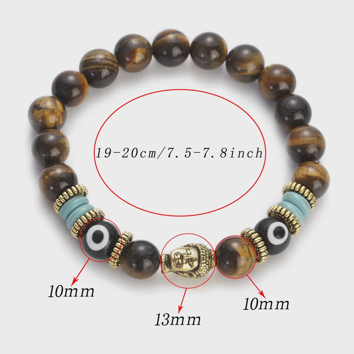 Handgemaakte Buddha & Evil Eye Armband met Turkoois Blauwe Stenen - Elastisch, Yoga Stijl