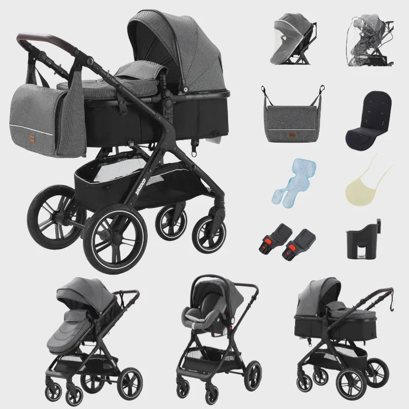 3-in-1 Multifunctionele Kinderwagen - Lichtgewicht en Compact met Babyzitje en Reiswieg