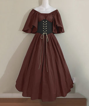 Middeleeuwse Retro Jurk met Contrastkleuren en Off-Shoulder Halslijn