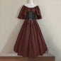 Middeleeuwse Retro Jurk met Contrastkleuren en Off-Shoulder Halslijn