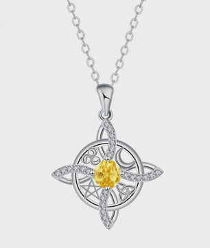 Mystieke Wicca Knoop Ketting met Kristal en Geboortesteen - Ster Maan Amulet