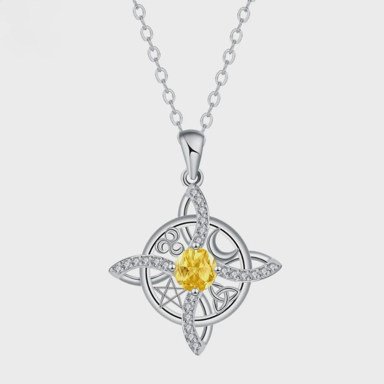 Mystieke Wicca Knoop Ketting met Kristal en Geboortesteen - Ster Maan Amulet