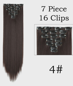 24 Inch Clip-in Haarverlenging - 7 Delig Set met 16 Clips - Synthetisch Recht Haar (Blond & Zwart)