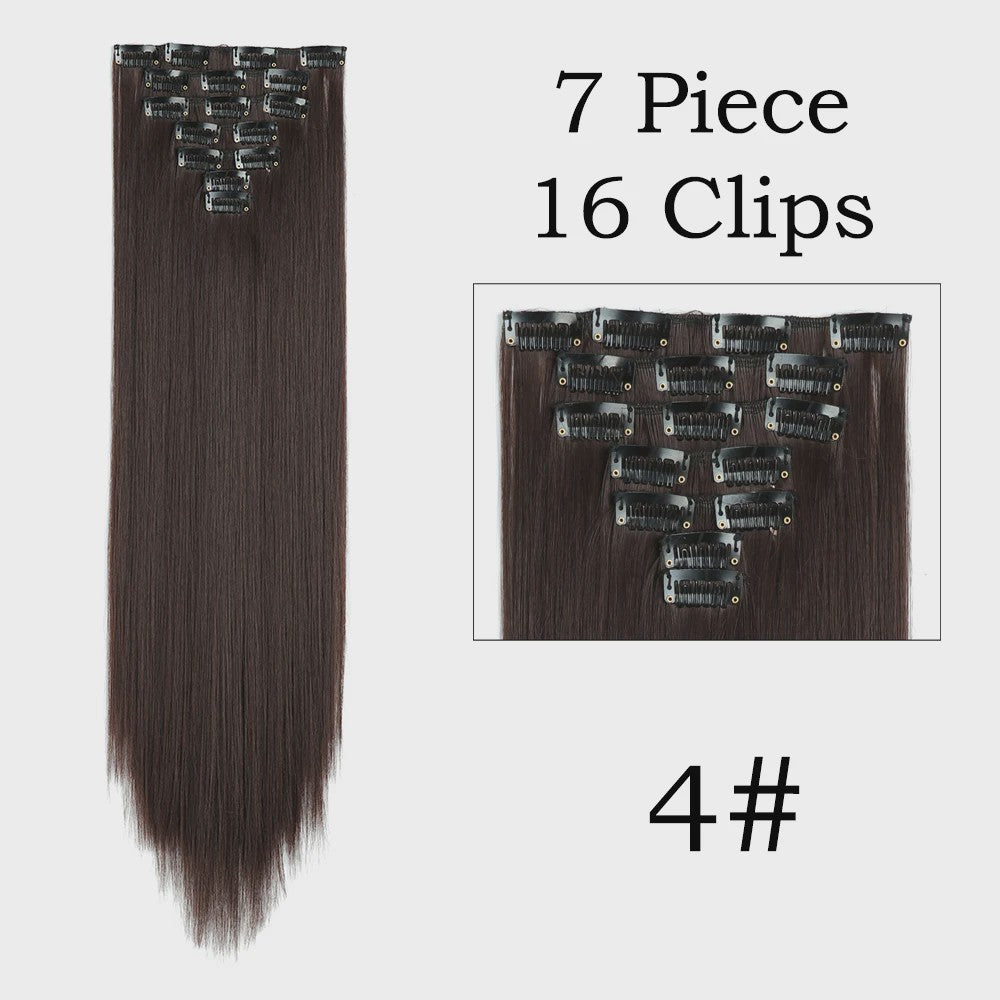 24 Inch Clip-in Haarverlenging - 7 Delig Set met 16 Clips - Synthetisch Recht Haar (Blond & Zwart)