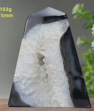 Zwarte Agaat Kristal Geode Obelisk - Natuurlijke Decoratie & Meditatie Steen