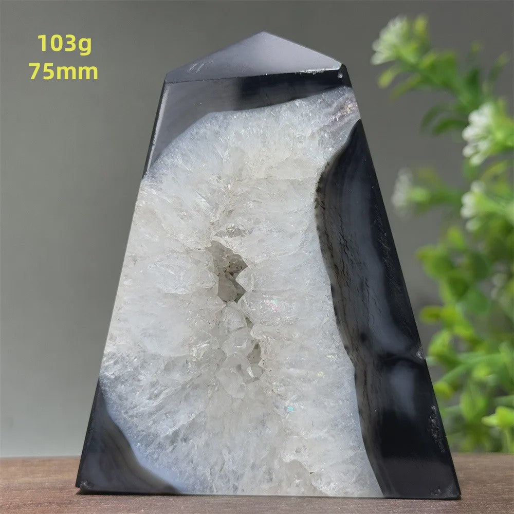 Zwarte Agaat Kristal Geode Obelisk - Natuurlijke Decoratie & Meditatie Steen