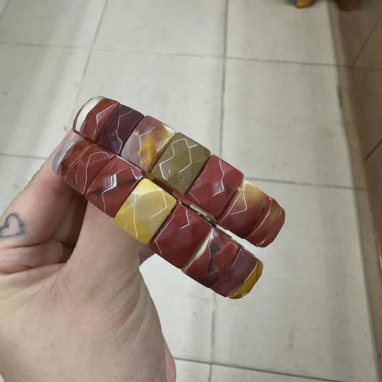 Natuurlijke Edelsteen Armband - Fluoriet & Citrien Vierkante Kralen