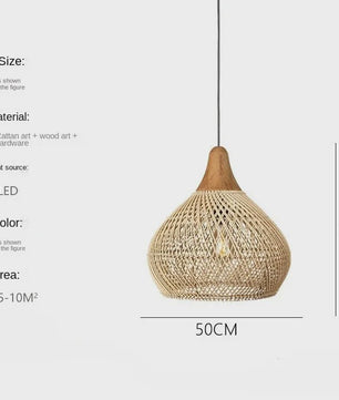 60cm Wabi Sabi Rotan Hanglamp - Japanse Retro Design voor Woonkamer & Eetkamer