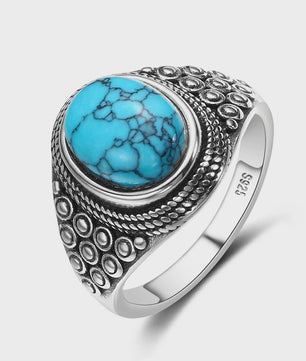 S925 Zilveren Ring met Ovaal Natuurlijke Turkoois - Fijne Sieraden voor Dames en Heren
