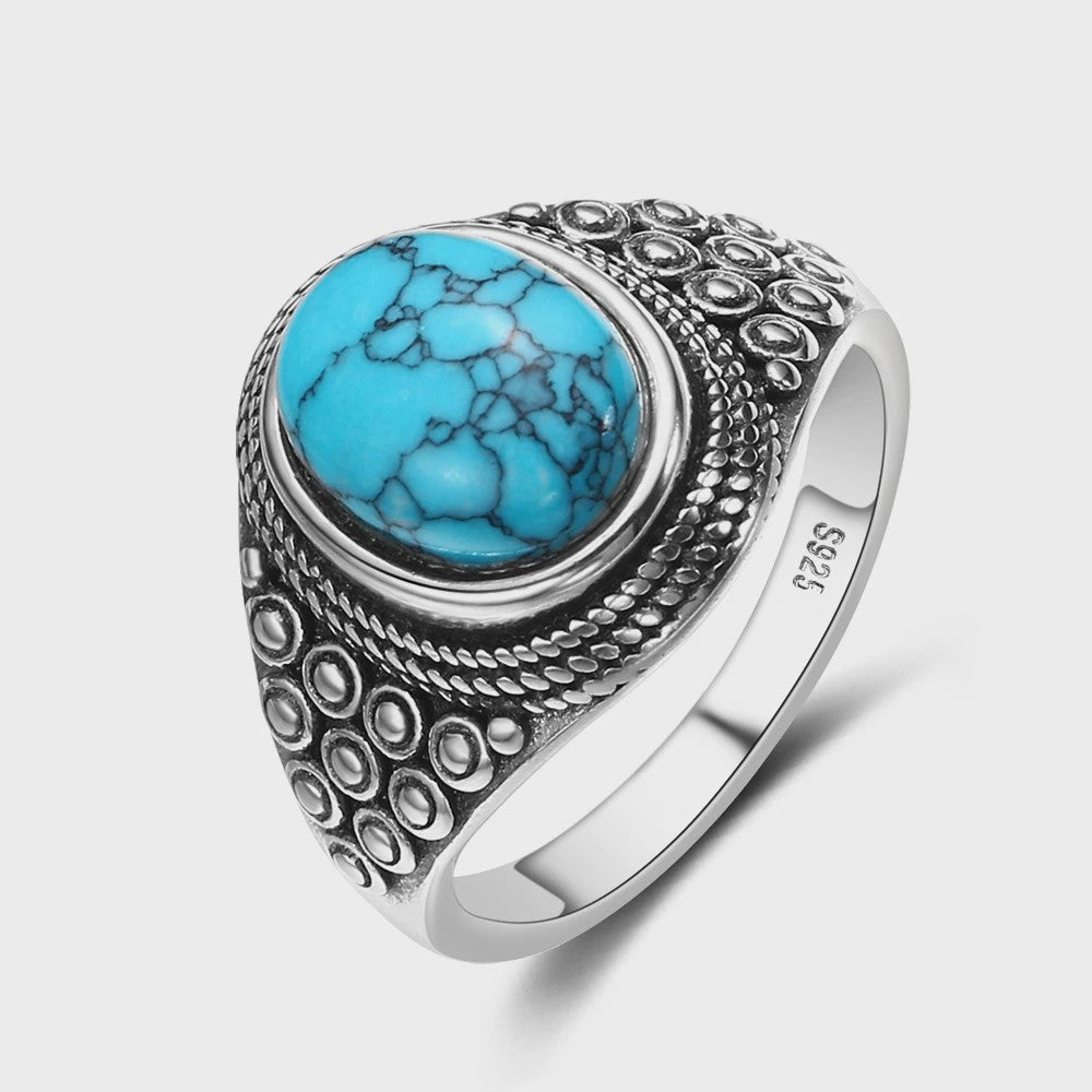 S925 Zilveren Ring met Ovaal Natuurlijke Turkoois - Fijne Sieraden voor Dames en Heren