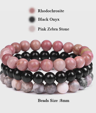 Set van 3 Natuursteen Armbanden: Rozenkwarts, Obsidiaan & Tijgeroog