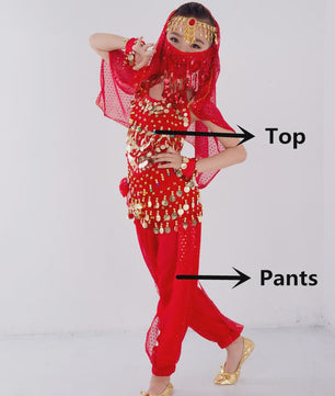 Kind Buikdans Kostuum Set: Broek, Sluier & Accessoires (2-8 Delig)