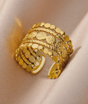 Gouden Ringen Dames - Roestvrij Staal Chunky Open Ringen Vintage Geometrisch Design