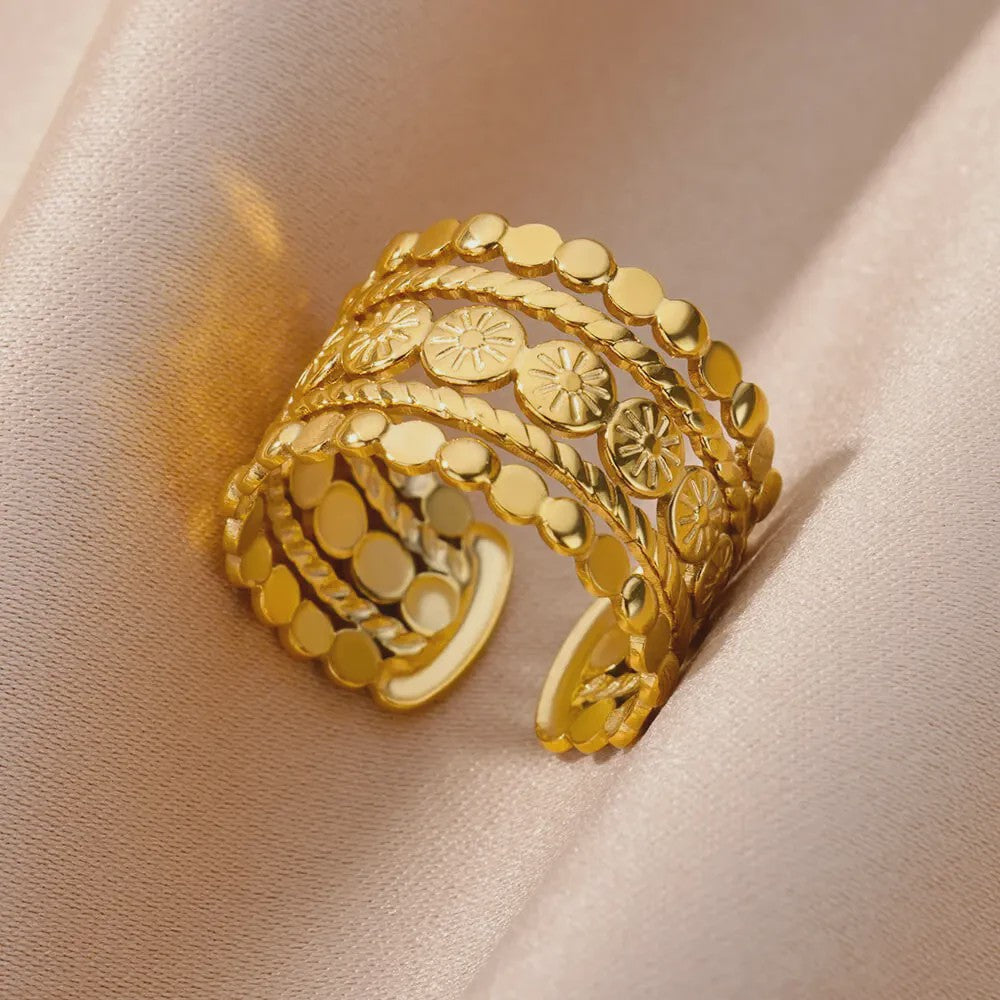 Gouden Ringen Dames - Roestvrij Staal Chunky Open Ringen Vintage Geometrisch Design