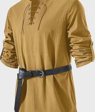 Heren Middeleeuwse Tuniek met Vetersluiting - Renaissance, Viking & Piraat Kostuum Shirt