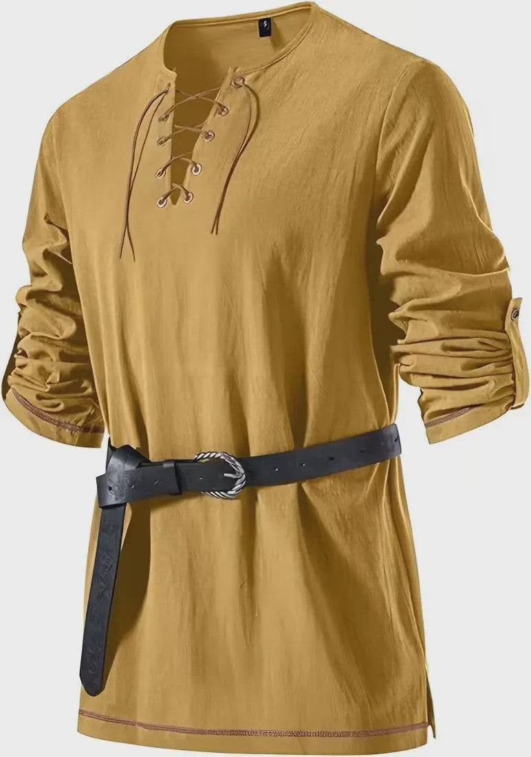 Heren Middeleeuwse Tuniek met Vetersluiting - Renaissance, Viking & Piraat Kostuum Shirt