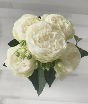 Roze Zijden Pioen Kunstboeket 30cm - 5 Grote Bloemen & 4 Knopen voor Decoratie