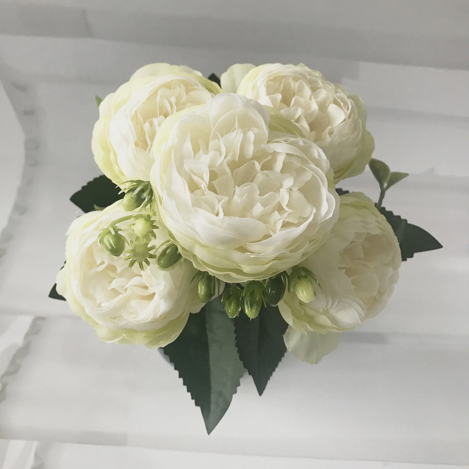 Roze Zijden Pioen Kunstboeket 30cm - 5 Grote Bloemen & 4 Knopen voor Decoratie