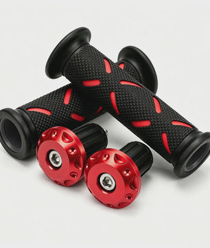 Set Motor Stuurhandvatten 22mm - Antislip Rubber & Aluminium Eindkappen